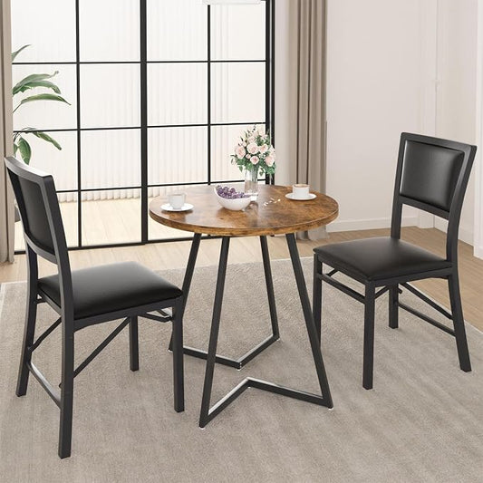 VECELO Folding Dining Chairs Set of 2, Metal Padded Foldable Seating with Comfortable Faux Leather, Space-Saving Portable Guest Seats for Kitchen & Office, No Assembly, Black