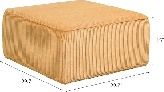 Christopher Knight Home Kyle Corduroy Woven Upholstery Square Ottoman, Living Room Sofa Ottoman with Wood Frame, Comfy Seating Experience with Dense Foam Padding, Non-Marking Foot Caps, Yellow