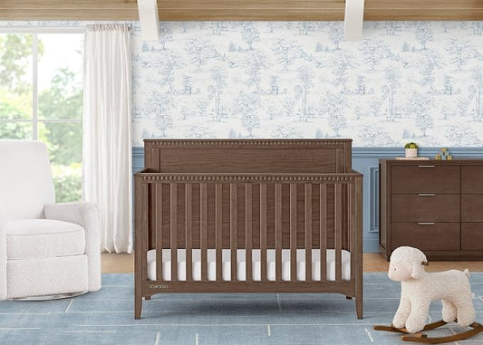 Delta Children Kendall 6-in1 Convertible Crib - Converts from Baby Crib to Toddler Bed, Daybed, Sofa Bed and Full-Size Bed with and Without Footboard, Fits Full-Size Crib Mattress, Teak Brown