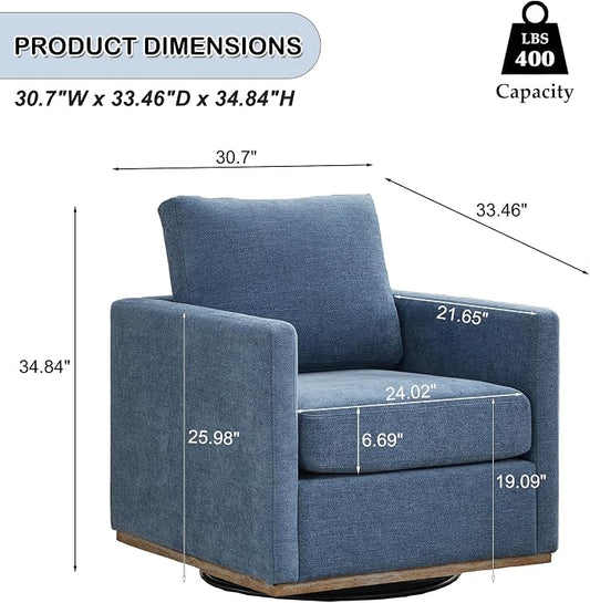 Swivel Accent Chair, 360 Degree Square Swivel Chair for Living Room, Mid Century Modern Upholstered Barrel Chair,Comfy Sofa Armchairs for Bedroom,Nursery,Chenille, Blue