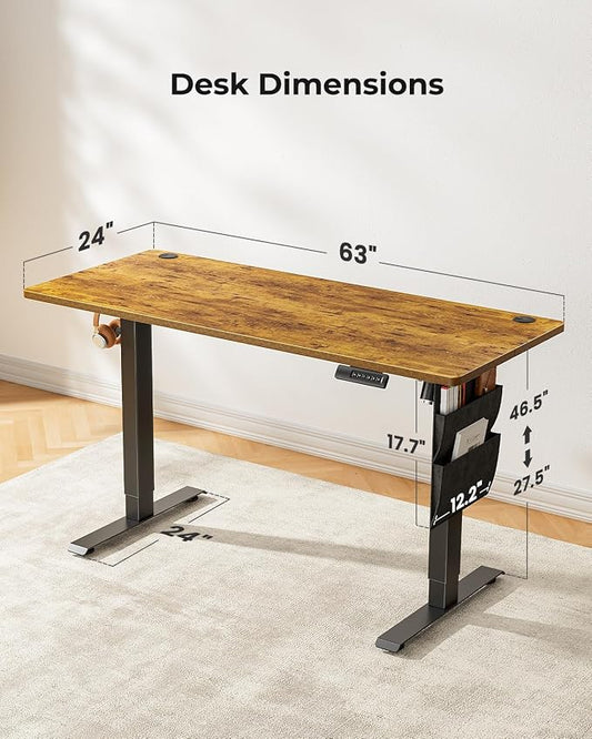 Marsail Standing Desk,Home Office Adjustable Heights Desk,63x24 Inches Desktop Sit Stand Gaming Computer Desk for Study,Writing with 4 Memory Presets,Headphone Hook,Cable Organizer