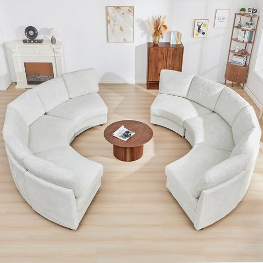 ORRD Curved Half Moon Sectional Sofa, Symmetrical Modular Sectional Couch, Boucle Modular Sectional Sofa with Pillows, Chenille Comfy 6 Seat Couch for Living Room, White