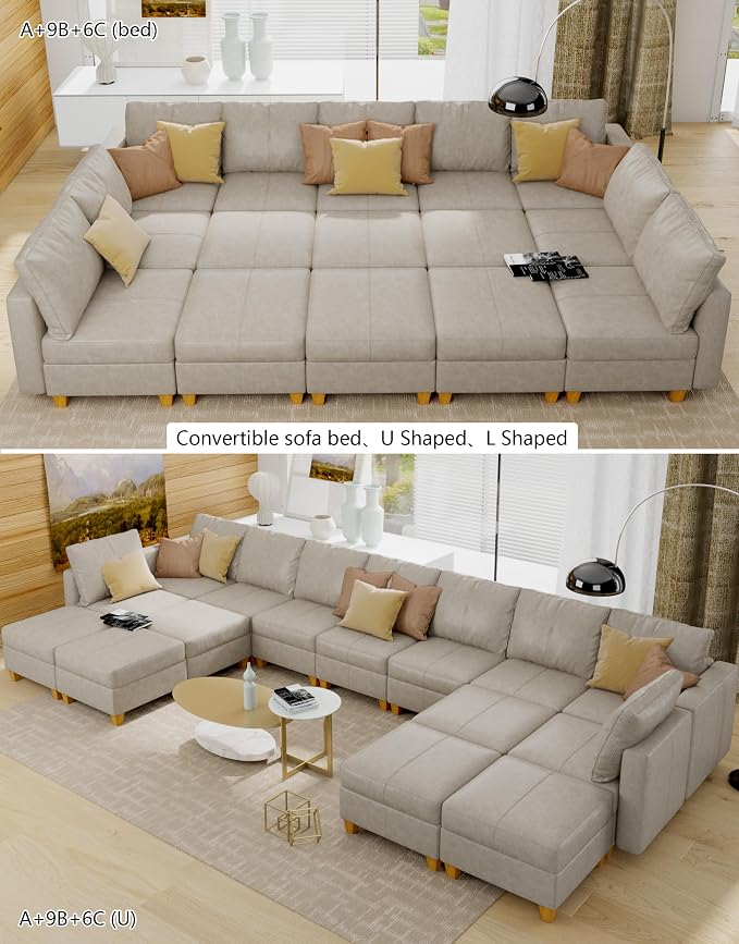 EASE MOOSE Modular Sectional Sofa Sleeper Couch with Storage, Faux Leather Sectional Large Moduar Sleeper Sofa Sectional Sofa Bed Modular Couch for Living Room
