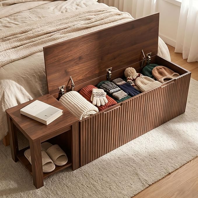 ZZW L Shaped Storage Bench, Modular Corner Dining Bench Seating, 63" Breakfast Nook Bench w/Hidden Storage, Safety Soft-Close Hinges, Dining Room, Kitchen, Living Room, Entryway Color Walnut