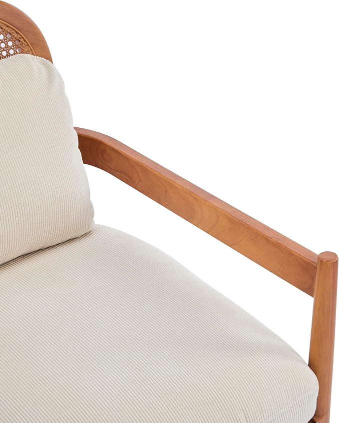 Christopher Knight Home Nadine Accent Chairs Set of 2, Wooden Club Chair, Rattan Open Back Armchair, Accent Reading Sofa Chair with Cushions, Club Chairs Set of 2 for Living Room Bedroom, Beige+Teak