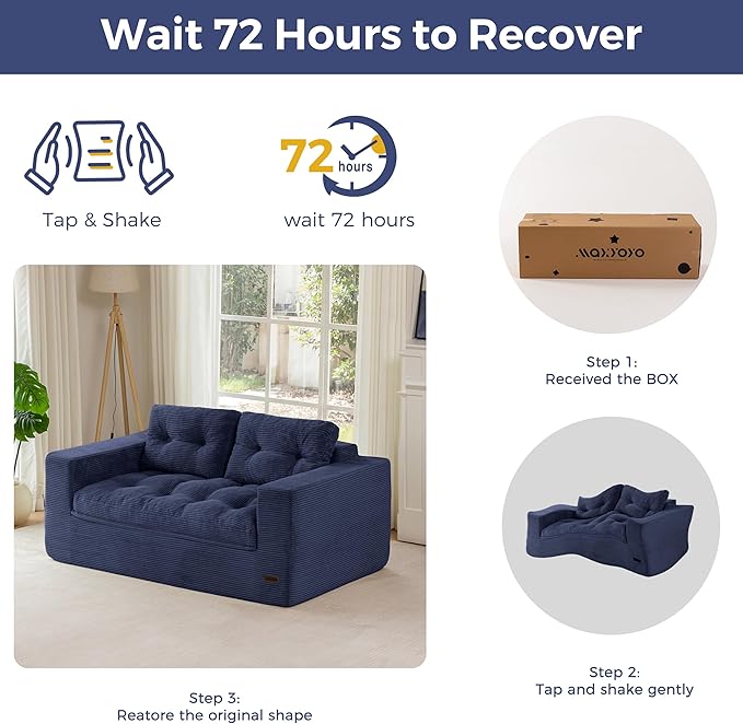 MAXYOYO 63" Loveseat Sofa Couch for Small Spaces, Upholstered Boneless Cloud Couch for Apartment Bedroom, 2-Seater Love Seat Floor Modern Sofa with Pillows, No Assembly Required, Navy