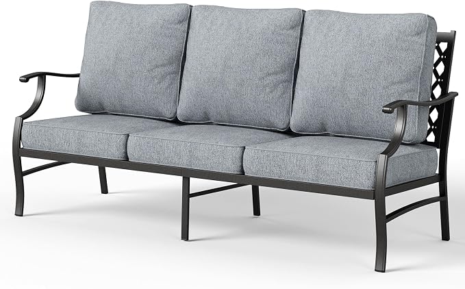 MIXPATIO Patio Couch Metal 3-Seat Outdoor Sofa Deep Seating Outdoor Furniture Grey Cushion for Front Porch, Deck, Balcony, Backyard, Sunroom