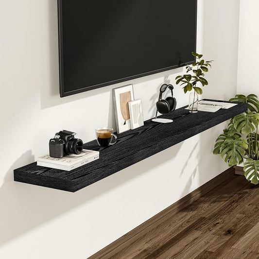 Vivelove Black Floating Shelves for Wall 55 Inches Wide, 12" Deep Wall Shelves for Bedroom, Bathroom, Living Room, Kitchen, Office, Home Decor Shelf with Invisible Brackets, 55" X 12" X 1.5", Set of 2