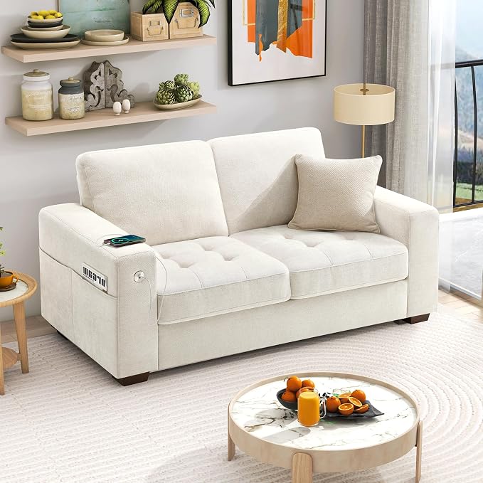 Hanherry 70" Loveseat Sofa for Living Room, Modern Comfy Couch with Medium Firm Seat Cushion, Removable Cover,Wide Armrest,USB/Type-C Port,Chenille Fabric Couches for Small Space,Apartment,Bedroom