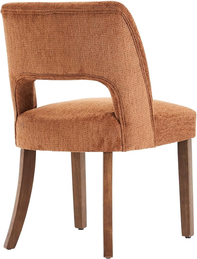VKNOW Wooden Dining Chairs Set of 6, Modern Fabric Upholstered Dining Room Chair Kitchen Chairs, Farmhouse Dinner Chair for Kitchen Dining Room, Orange