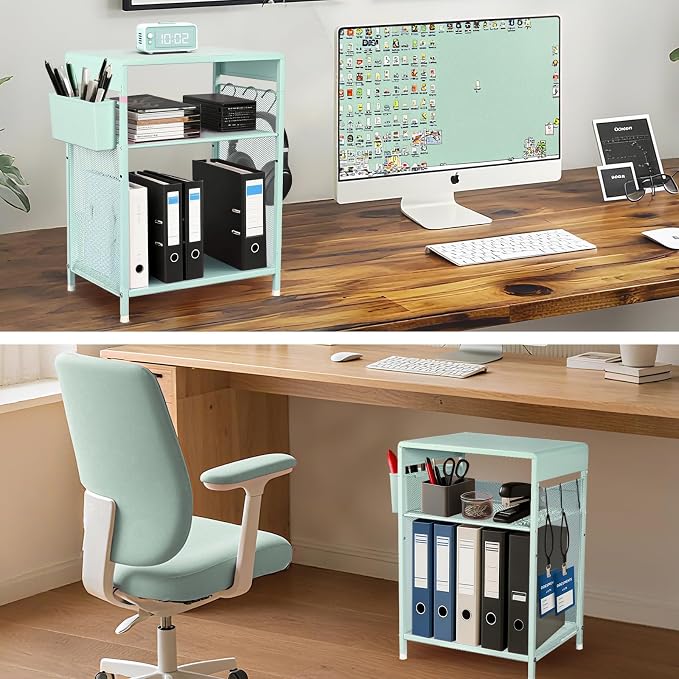 Mint Green Kids Nightstand, Small Nightstand for Bedroom, End Table with Hooks and Holder, Toddler Bedside Table, Desk Organizer for Office, Small Desk for Living Room, Dorm (Mint)