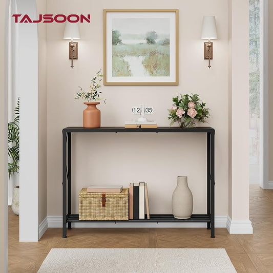 Tajsoon Industrial Console Table 41.8", 2 Tier Entryway Table with Storage Shelves, Narrow Sofa Table with Stable X-Frame, for Living Room, Hallway, Foyer, Office, Dark Grey