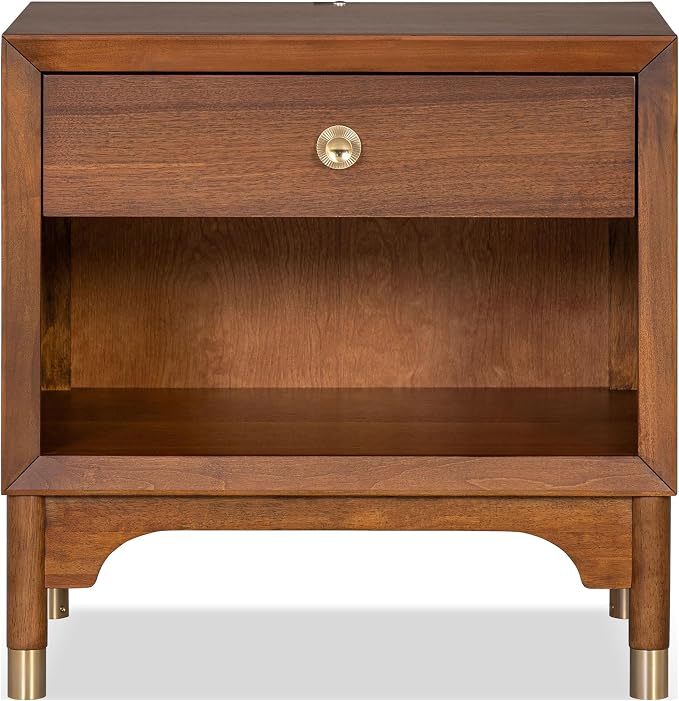 Furniture of America Forma Modern Solid Wood 4-Piece Bedroom Set with Storage Bed with LED Lights, Ball-Bearing Glide on Nightstand and Dresser with Mirror, No Box Spring Needed, King, Walnut