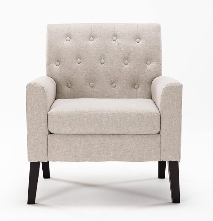 LUE BONA Linen Accent Chairs Set of 2 18.5" H, Comfy Living Room Chair with Arms, Upholstered Button Tufted Armchair, Modern Arm Chairs for Small Space, Living Room, Bedroom, Linen Color