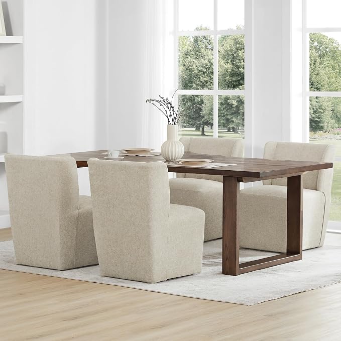 KISLOT Upholstered Dining Chairs Set of 2 with Casters, Wingback Modern Side Armless Deskchair with Rollers for Diningroom Bedroom Livingroom Reading Room, Sand Fabric