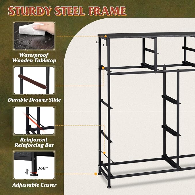 WLIVE Dresser for Bedroom with 10 Drawers, Fabric Dresser Chest of Drawers with Side Pockets and Hooks, Sturdy Metal Frame, Drawers Organizer Unit for Room, Hallway, Charcoal Black Wood Grain Print