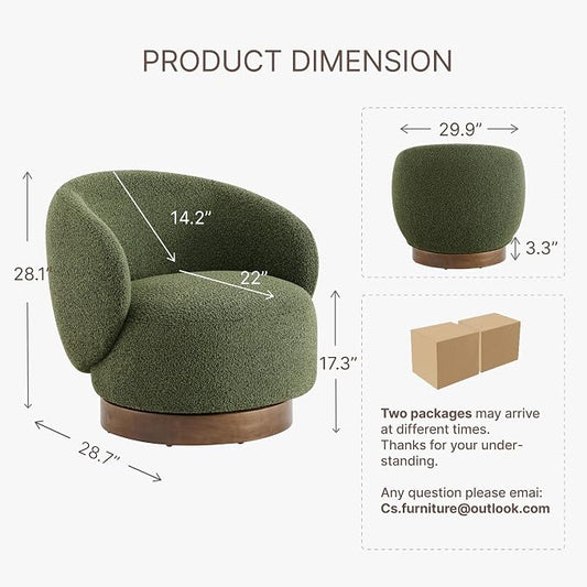 KISLOT Swivel Accent Chair Round Barrel Armchair Upholstered Performance Fabric for Living Room Bedroom Waitingroom,2 Box,Moss Green