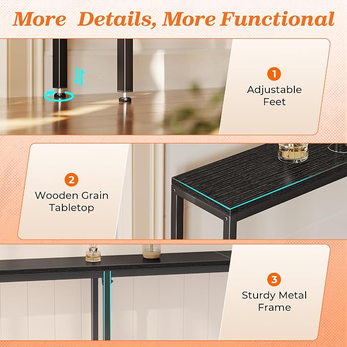 SUPERJARE 102.4 Inch Sofa Table with Power Outlets and USB-C Port, 5.9 Inch Narrow Console Tables, Entryway Hallway Couch Tables with Storage, Behind Sofa, Small Spaces, Living Room, Black