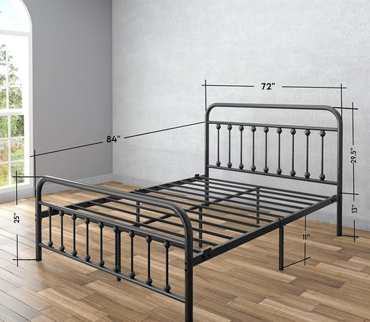 Golden Gate Beds Victorian Vintage Style Metal Bed Frame with Wrought Iron Headboard and Footboard, Classic Platform Bedframe Storage, No Box Spring Needed, Mattress Foundation, Black, California King