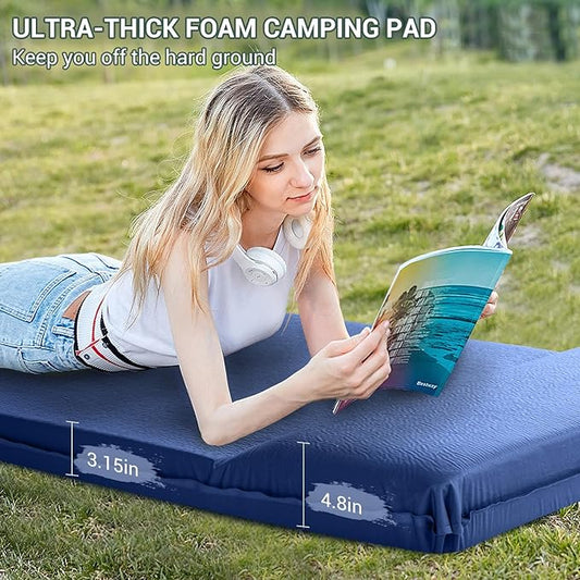 Elegear CumbreX™ Self Inflating Sleeping Pad, 3.15" Ultra-Thick Memory Foam Camping Pad with Pillow Fast Inflating in 20s Insulated Camping Mattress Pad 4-Season Camp Sleeping Mat for Camp/Travel/Tent
