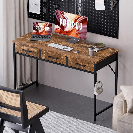 Pamray 47 Inch Small Computer Desk with 3 Drawers for Bedroom Study Writing Home Office Table for Small Spaces Vintage