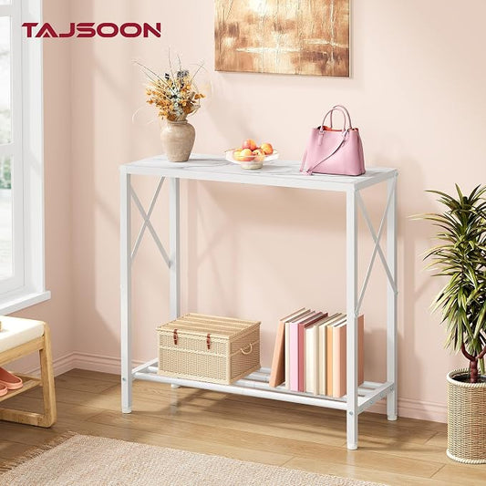Tajsoon 28.3" Entryway Table, 2-Tier Small Consle Table for Entryway, Narrow Sofa Table with Shelves, Entrace Table for Hallway, Living Room, Corridor, Office, White
