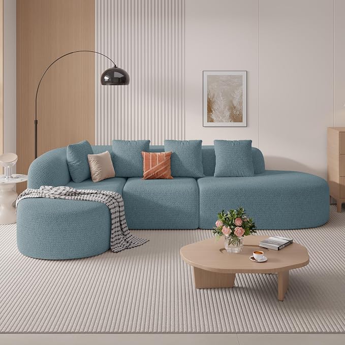 114 Inch Boneless Couches for Living Room,Modern Modular Sectional Sofa with Chaise,L-Shape Cloud Sectional Couch,No Assembly Required,Light Blue
