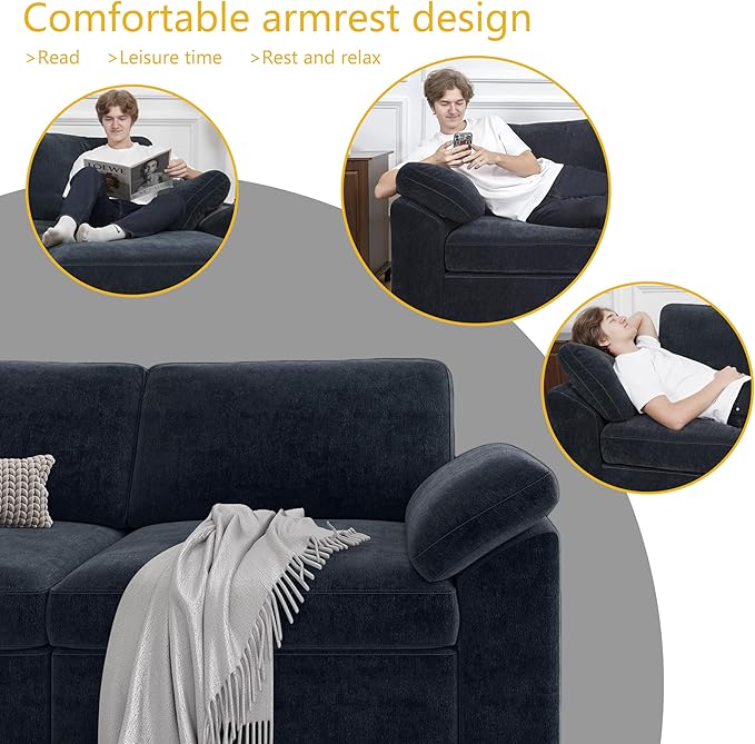 EASE MOOSE Blue Modular Sectional Couch,Oversized Deep Seat L Shape Sectional Couch,Comfty Modular Sofa for Living Room, Removable Cover