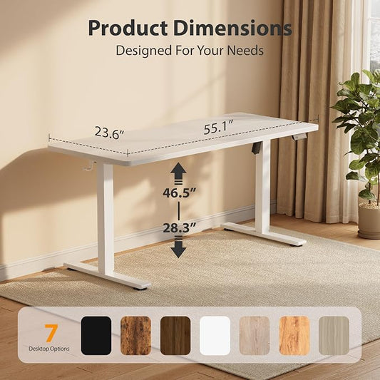 Cubiker Standing Desk, 55x24 Inches Sit Stand Home Office Desk, Electric Stand up Desk, Adjustable Desk with Splice Board, White Frame/White Top