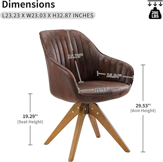 Art Leon Mid Century Modern Swivel Accent Chair with Beech Wood Legs, Desk Chair No Wheels, Armchair for Desk, Suede