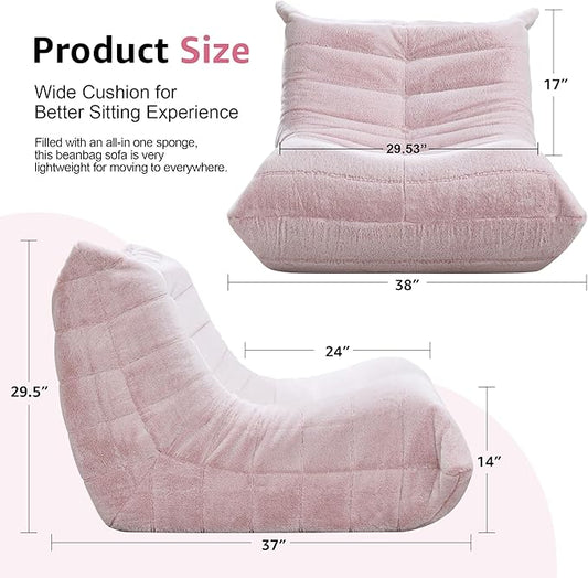 Hobestluk Adults Bean Bag Chair Faux Fur BeanBag Couch for Living Room | Pink Plush,Ergonomic Design,Memory Foam,UltraSoft,Anti-slip Bottom,No Assembly Required,Decorative Style for Living Room