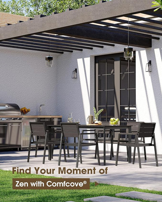 Outdoor Dining Chiars Set of 2, Aluminum Patio HDPS Outdooor Dining Chiars, All Weather Patio Furniture Set (Charcoal)
