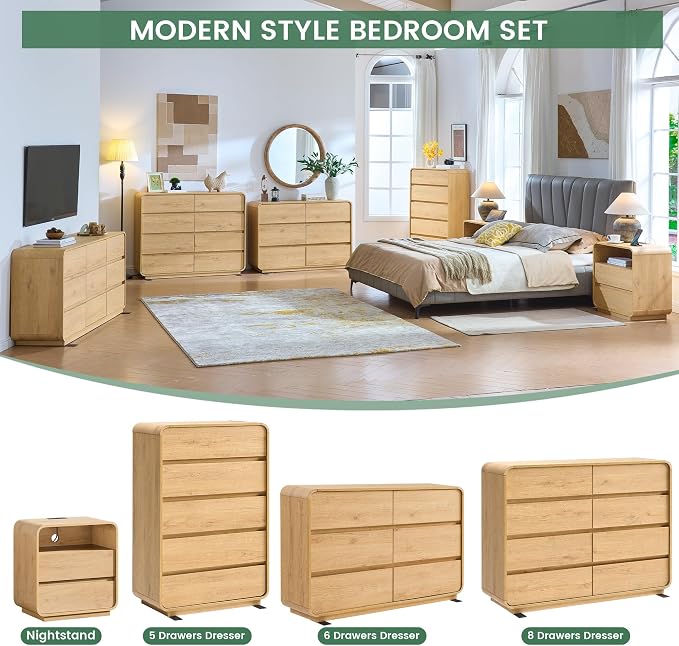 Standifurno 47’’ Wide Dresser for Bedroom, Double Dresser with 6 Drawers, Storage Drawer of handleless, Chest of Drawers for Closet & Living Room (Natural)