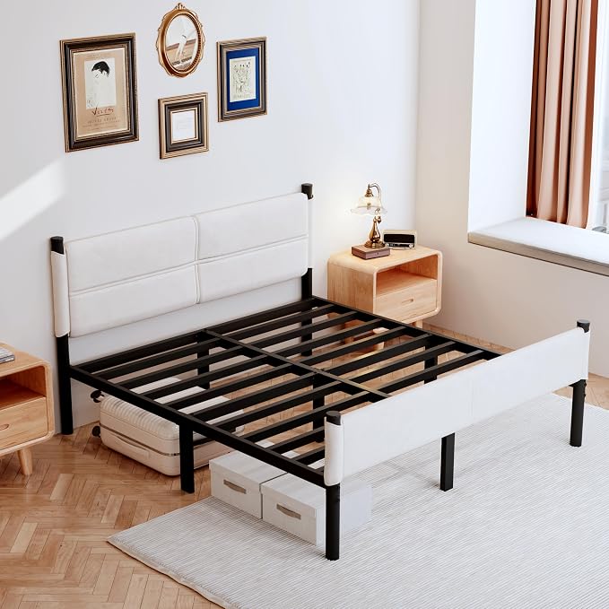Metal Bed Frame,14Inch King Size Bed Frame with Storage Space,Heavy Duty Sturdy Mattress Foundation,Easy Assembly,No Box Spring Needed,King White