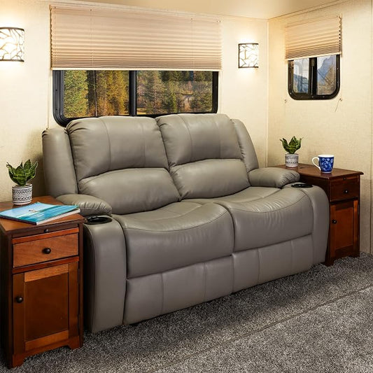 RecPro Charles 58" Powered Double RV Wall Hugger Recliner Sofa RV Loveseat with Upgraded 2023 Fabric (Putty)