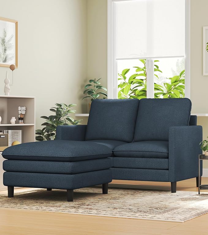 Welzona 3-Layers Cloud L Shaped Couch, 51" Loveseat Sofa Living Room, Bedroom - Tool-Free Assembly with Teddy Fabric Small L Shape Sofa - Blue Grey - Removable Washable Covers - 650lbs Capacity