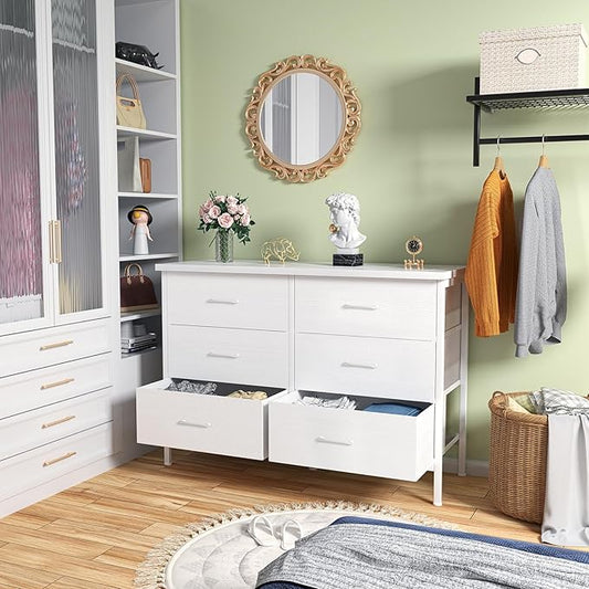 Bedroom Sets Nightstand Set 3 Piece White with 6 Fabric Drawers Modern