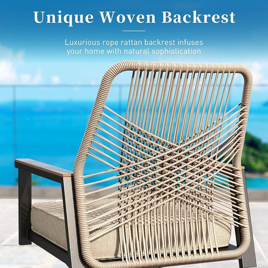 Patio Dining Set 9 Piece, 8 x Woven Rattan Swivel Chairs with Waterproof Cushion, 57.5" Square Metal Dining Table with Umbrella Hole, Outdoor Table and Chairs Set for Backyard Lawn and Deck, Beige