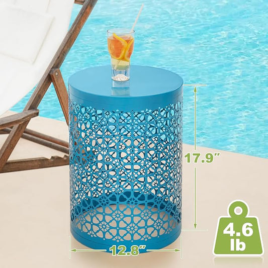 HFHOME Set of 3 Heavy-Duty Round End Table, Side Table, Coffee Table for Indoor Multifunctional Use, Outdoor Decorative Garden Stool Plant Stand-Blue