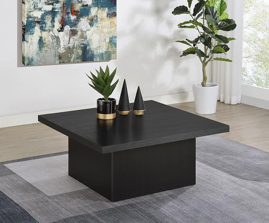 Coaster Home Furnishings - Devar - Wood - Square Coffee Table with Pedestal Base, Geometric Design and Contemporary Style - Living Room - Black - 706408