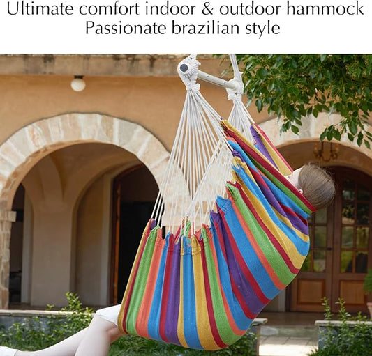 PNAEUT Hammock Chair Hanging Rope Swing for Outside Indoor for Bedroom, Outdoor, Patio (Tropical Stripes)