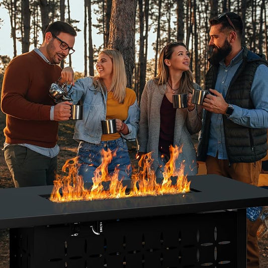 Shintenchi 43" Propane Fire Pit Table,50,000 BTU Rectangular Gas Fire Pit Table,CSA-Certified Steel 2-in-1 Multi-Use Propane Gas FirePits with Lid and Lava Rocks for Patio Garden Yard,Black