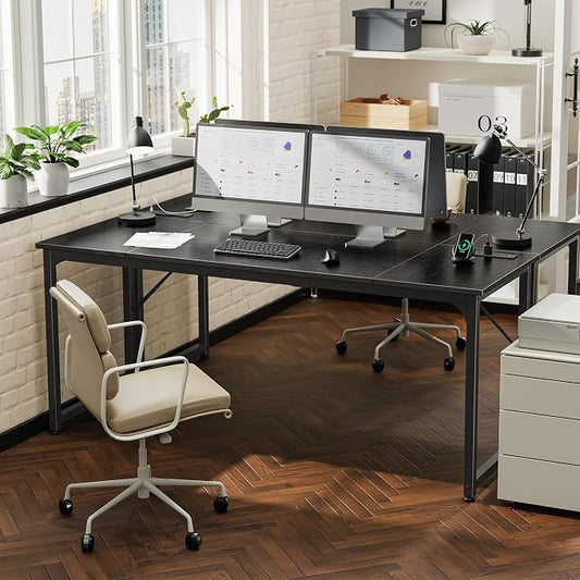 PRAISUN 70 X 24 Inch Office Computer Desk with Power Outlets and USB-C Port, Larger and Longer Gaming Desk, for Home Office, Study, Writing Work from Home Table, Metal Frame, Black