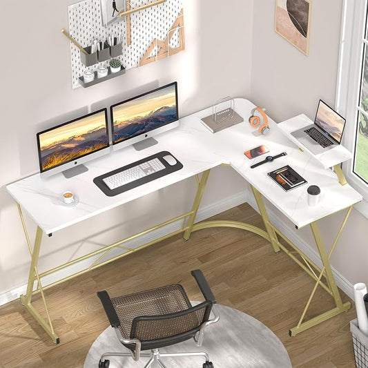 Mr IRONSTONE 63" L Shaped Gaming Desk, Corner Computer Desk, Home Office Writing Desk with Sturdy Monitor Shelf, Spacious L Shaped Desk Workstation, Easy to Assemble, Laminate Marble