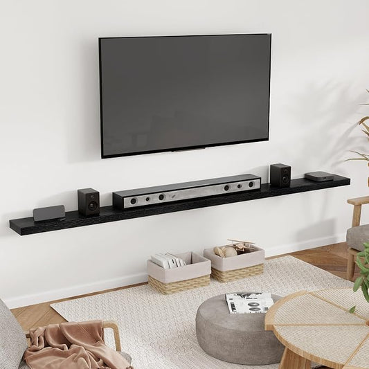 Heimlove 55 Inch Floating Shelves for Wall 8 Inch Deep Black Shelves Set of 2,Wall Mounted Rustic Wood Long Floating Shelf,Large Extra Display & Storage Shelf with Invisible Brackets