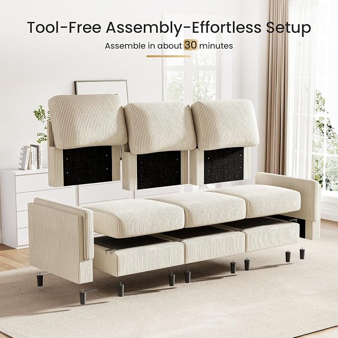 KKL Modular Sectional Sofa Bed with Storage Ottoman, Convertible L/U-Shaped Sleeper Couch for Living Room, Modern Reversible Design(Beige,3 Seat Sofa)
