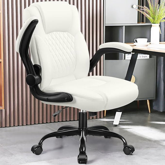 Leather Office Chair, PU Home Computer Desk Chairs with Ergonomic Back Support, 360°Swivel Free,Small Gaming Chair with Wheels and Adjustable Armrests, for Short People Use