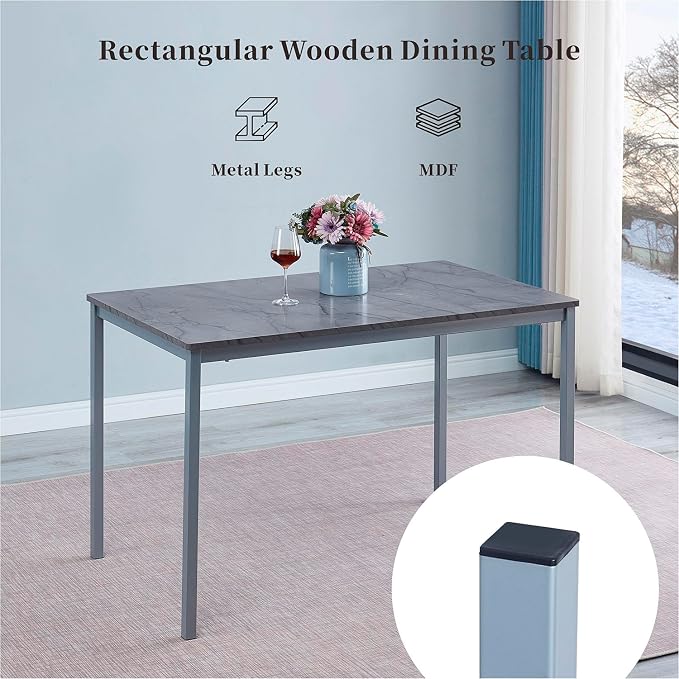 Faux Marble Dining Table for 4, Modern Kitchen & Dining Room Table for 4, Rectangular Dinner Table for Small Space, Grey