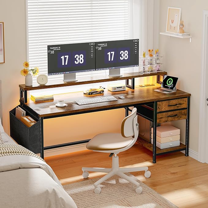 DurayLoly 55" Small Gaming Desk with Remote Control RGB Light for Teen Gamer,10m Full-Color Strip with Wireless Remote,20 Dynamic & 20 Lighting Modes, Effortless Control to Level Up Your Gaming Vibe