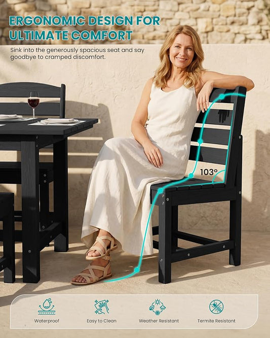 SERWALL Armless Outdoor Dining Chair Set of 2, All Weather Resistant,Black
